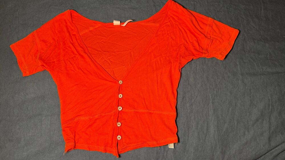 Out From Under Orange Button Up Crop Top Size Small